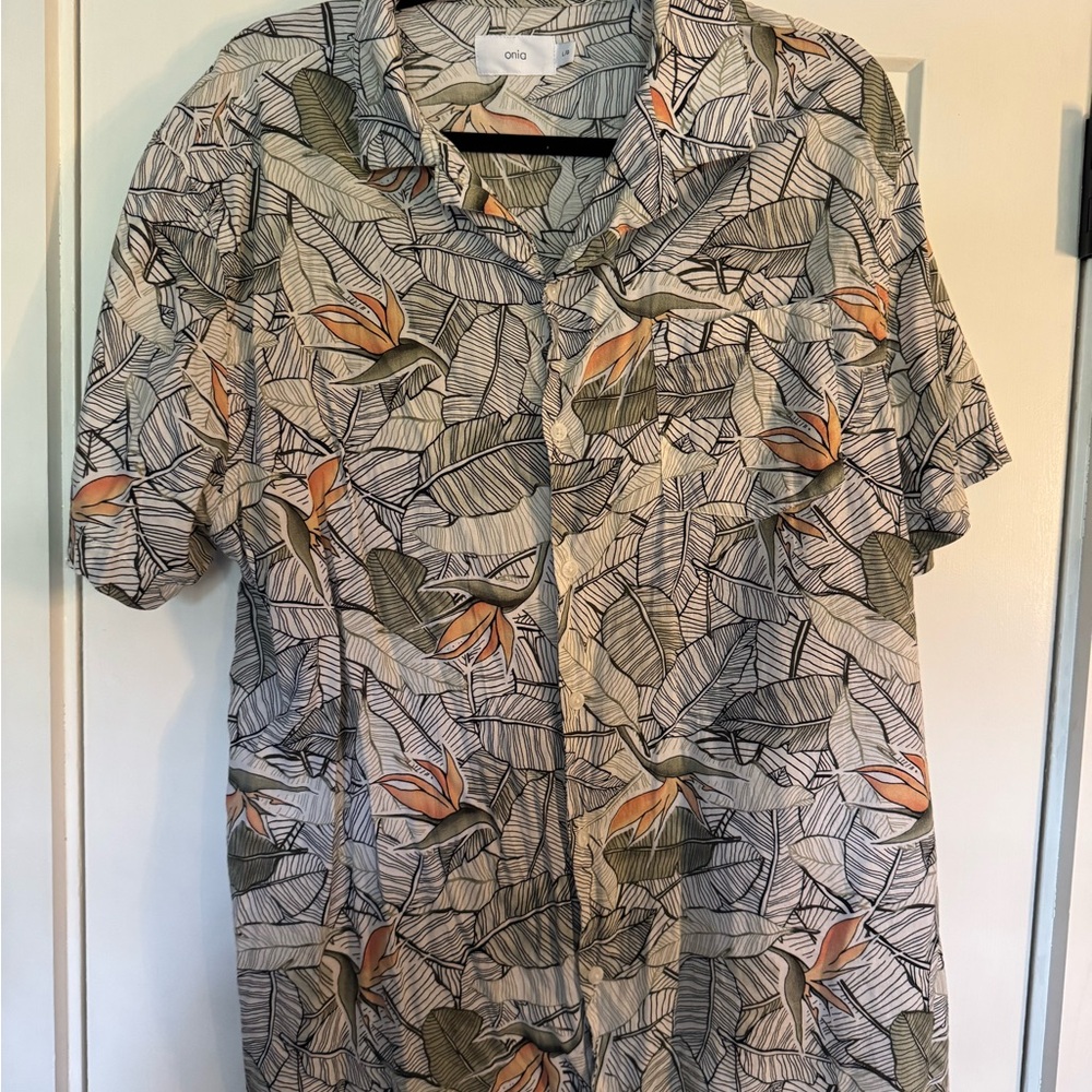 Onia Tropical Resort Camp Shirt Bird of Paradise Print Men’s Large